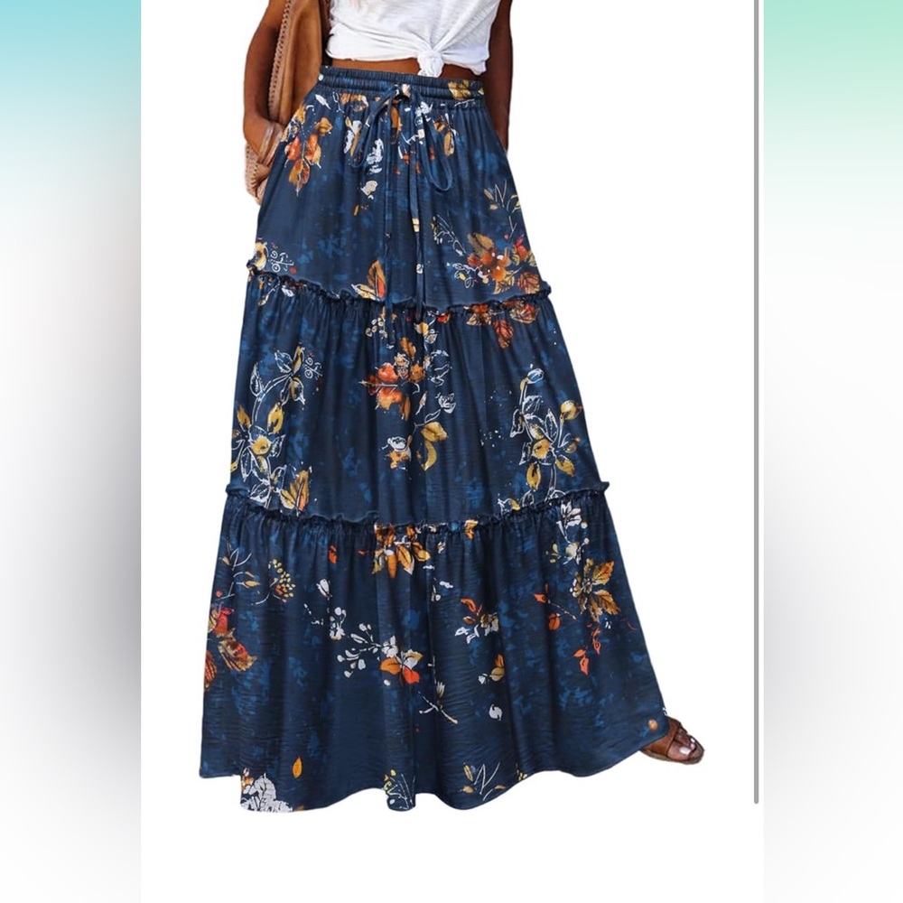 Zeagoo Floral A-Line Skirt in Navy - NEW Small - Picture 4 of 7